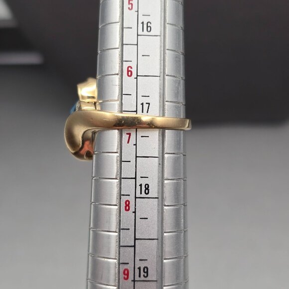 10K Yellow Gold Pear-Cut Sky-Blue Topaz & Diamond Accents Ring Size 7 4.66g - Picture 15 of 16